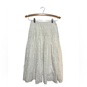 Paade Mode Girls White Eyelet Midi Maxi Skirt Size 12 Elastic Waist Tiered